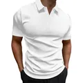 Close-up of white men's Polo shirt featuring vertical ribbed texture and V-neck - S / Tops / White