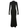 Elegant black slim fit long sleeve mock neck bodycon maxi dress for women - M / Dress (K23D36258) / Black