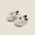 Chaussures Mary Jane bébé en peluche blanc cassé avec nœud et pompons mignons pour l'hiver - Beige