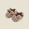 Chaussures de bébé fille en peluche marron avec joli nœud et pompons pour l'hiver - Kaki