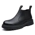 Premium men's classic black leather Chelsea boots featuring a durable thick lug sole design - 38 / Black