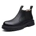 Men's black leather Chelsea boots with warm fleece lining and thick lug sole - 38 / Plush Lined / Black Fleece-lined
