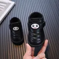 Bottes de neige bébé noires avec visage d'insecte mignon, doublure polaire chaude et douce - Noir