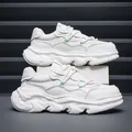 Men's premium white leather dad sneakers featuring a unique dissolved chunky platform sole design - 39 / White Green