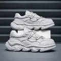 Men's stylish chunky platform leather dad shoes in a modern neutral gray finish - 38 / Gray