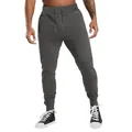 Full view of men's charcoal grey drawstring joggers with zipper pockets on model - Dark Gray