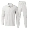 Overzicht van de tweedelige heren tracksuit met wafelstructuur en polo met rits. - S / Boven- En Onderstuk / Wit