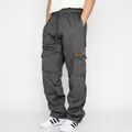 Detailed view of men's dark grey multi-pocket cargo sweatpants in high street style - M / Bottoms / Dark Gray