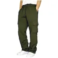 Vue complète du pantalon cargo vert armée pour homme avec taille à cordon et poche - Vert Militaire