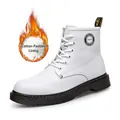 Botas Martin de cuero blanco premium con forro polar cálido y suela de goma dura. - 38 / Felpa Blanca