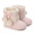 Weiche rosa Baby-Winterstiefel mit Plüschfutter und niedlichen Bommel-Details. - Rosa