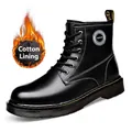 Clásicas botas Martin de cuero negro para hombre con forro polar cálido y suela de goma - 38 / Negro (Forrado de Felpa)