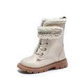 Warm children's cream Martin boots featuring faux fleece trim and stylish chain detail - 21 / Beige Fleece Lined