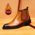 Vintage men's leather Chelsea boots with warm fleece lining in tan brown finish - 38 / Fleece Lined Style / Brown