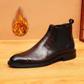 Premium vintage men's leather Chelsea boots with warm fleece lining for winter - 44 / Fleece-Lined Coffee