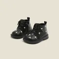 Black leather baby girl Martin boots with pink floral embroidery - Size 15 / Inner 12.0cm / Black