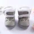 Front view of grey baby winter boots with white faux fur lining and cute embroidery - Size 12 (Inner Length 10.5cm) / Gray (Rabbit Embroidery Style MX002)
