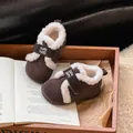 Cozy brown kids' fleece-lined winter boots featuring secure velcro straps for infants. - Size 30 (Internal Length 19.0cm) / Velcro Style / Dark Brown