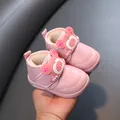 Rosa gefütterte Baby-Schneestiefel aus wasserdichtem Leder mit süßem Bärendesign. - Rosa