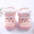 Soft-sole pink baby winter boots featuring cute rabbit embroidery and white faux fur lining - Size 12 (Inner Length 10.5cm) / Pink (Rabbit Embroidery Style MX002)