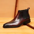 Handmade burnished leather Chelsea boots for men in deep reddish-brown finish - 37 / Hand-Rubbed British Chelsea Boots (89611) / Coffee