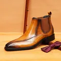 Premium hand-burnished brown leather Chelsea boot with pointed toe and British style - 37 / Hand-Rubbed British Chelsea Boots (89611) / Brown