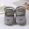 Cozy grey infant fleece boots with adorable bear motif and velcro strap for 0-1 years - Gray (Teddy Bear Patch Style)