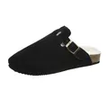 Schwarze Wildleder-Clogs mit warmem Kunstfellfutter und verstellbarer Schnalle - Schwarz