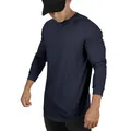 T-shirt manches longues bleu marine pour homme avec col rond et ourlet arrondi moderne - Bleu marine