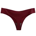 Seamless burgundy ice silk thong for women featuring a comfortable cotton gusset - M / Bottoms / Burgundy