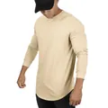 Klassisches beiges Herren-Langarm-T-Shirt für Sport und Freizeit mit abgerundetem Saum - Khaki