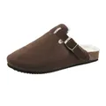 Klassische braune Wildleder-Kork-Clogs mit warmem Fleecefutter und verstellbarer Schnalle - Kaffeebraun