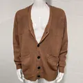 Men's brown knitted cardigan with V-neck, black buttons and pockets in casual style - Brown