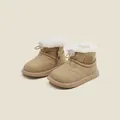 Botas de nieve cálidas para niños con forro de felpa blanca y acabado de tela acolchada - Caqui