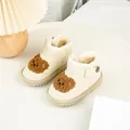 Warme cremefarbene Kinder-Schneestiefel mit Teddybär-Aufnähern und weichem Kunstfell - Beige