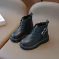 Classic black leather children's Martin boots with side buckles and interior zipper closure - EU 21 / Black