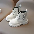Classic white children's Martin boots with double side buckles and convenient zipper closure - EU 21 / Beige