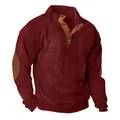 Close-up detail of men's burgundy corduroy sweatshirt with elbow patches - Burgundy