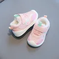 Warm pink winter fleece-lined baby walking shoes with waterproof leather and soft soles - Inner Length 13.5cm / Size 18 / Pink