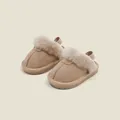 Cozy warm winter toddler slippers in khaki with soft faux fur lining and elastic strap - Size 15 / Inner 12.0cm / Apricot