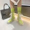 Stylish transparent PVC lace-up boots paired with vibrant lime green knit socks - 35 / Fluorescent Green
