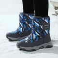 Children's warm high-top snow boots with blue camo pattern for outdoor sports - 26 / Graffiti Style (BB9966) / Grey Blue