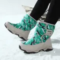 Children's green camo high-top snow boots with warm lining and velcro strap - 26 / Graffiti Style (BB9966) / Beige and Green