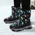 Children's colorful high-top snow boots with warm faux fur lining and anti-slip rubber sole - 26 / Graffiti Style (BB9966) / Black & Yellow