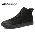Zapatillas altas clásicas de cuero negro para hombre con un diseño minimalista casual - Estilo para Todas las Estaciones