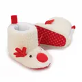 Primer plano de botas de bebé de reno cálidas en crema con felpa suave y suela antideslizante - Longitud Interior 11cm / Blanco