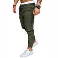 Pantalones cargo jogger para hombre en verde militar con cordón y puños elásticos - S / Bottoms / Verde