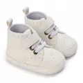 Classic white high-top soft-sole baby boots with brogue detailing and velcro strap. - 11cm / White