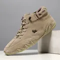 Men's fur-lined warm high-top winter Martin boots with octopus sole design in khaki - 34 / Khaki (Fleece Lined)