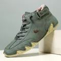 Men's green winter fleece-lined Martin boots with unique octopus wavy rubber sole - 34 / Dark Green (Long Fleece Lined)
